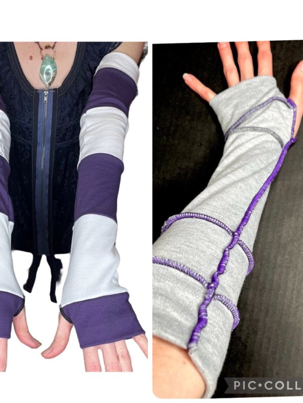 BUNDLE DEAL! Long Arm Warmers Purple White Gray Striped Sleeves Elbow Length NEW